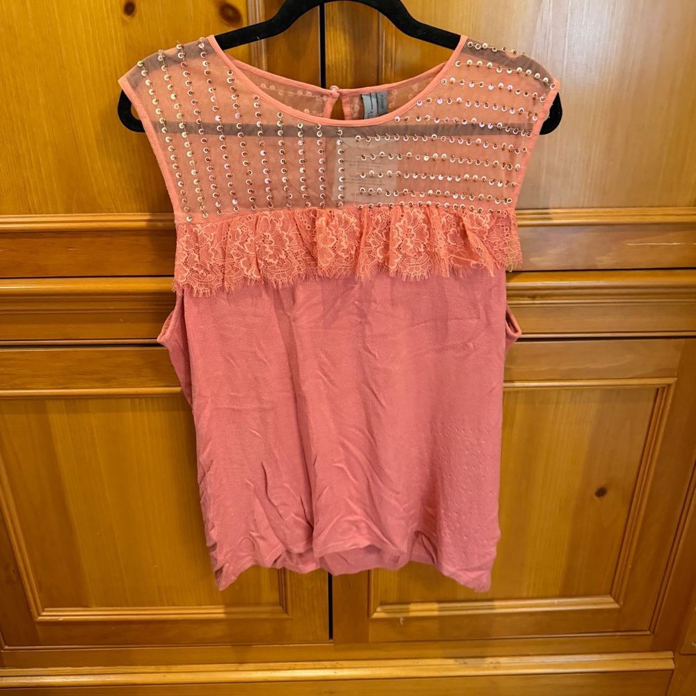 Anthropologie Large Bl-nk Embellished Pink Sweater Tank NEW